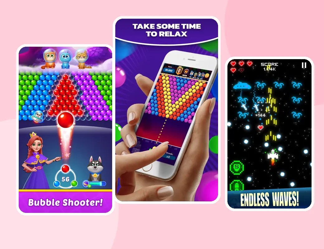 Στιγμιότυπα από τα Bubble Shooter Kingdom, Bubble Shooter Pro Pop Puzzle και Arcadium - Space Shooter
